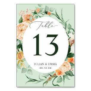 Boho Botanical Sage Greenery Floral Personalised Table Number