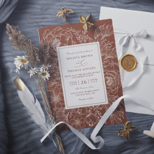 Boho Botanical Terracotta Budget QR Code Wedding Invitation