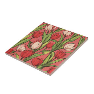 Boho Botanical Tulip Ceramic Tiles For Home Decor