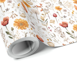 Boho Botanical Vintage Pressed Flowers Pattern Wrapping Paper