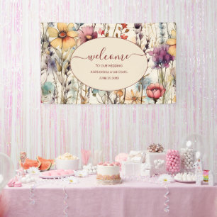 Boho Botanical Watercolor Wildflowers Wedding Banner