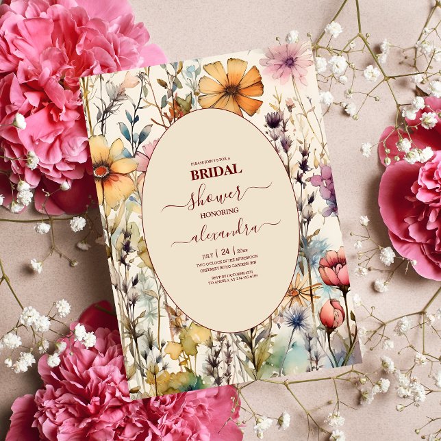Boho Botanical Watercolor Wildflowers Wedding Invitation (Creator Uploaded)