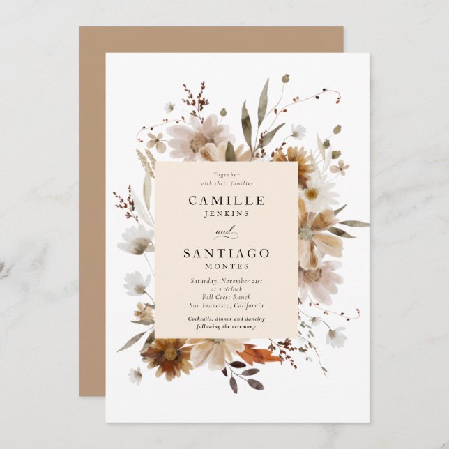 Boho Botanical Wedding Invitation (Front/Back)