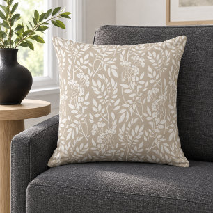 Boho Botanical White Foliage Beige Cushion