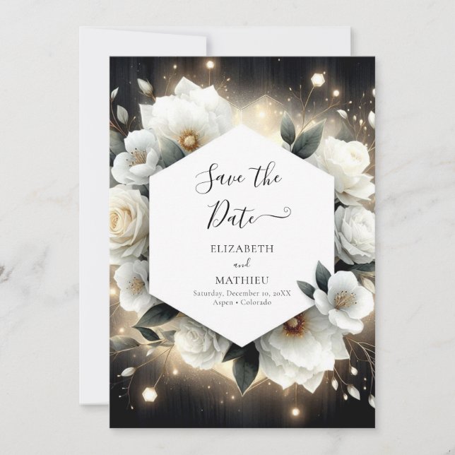 Boho Botanical White Roses Wedding Save The Date (Front)