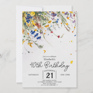 Boho Botanical Wildflowers 40th birthday  Invitation
