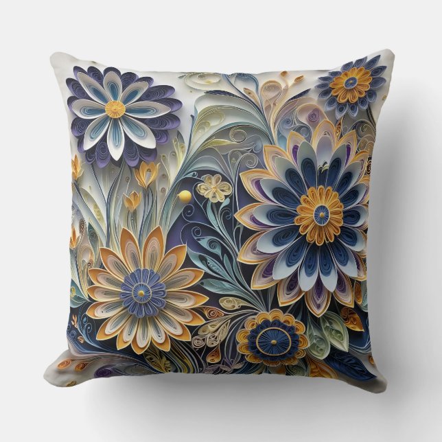 Boho Botanical Zentangle Floral  Cushion (Front)
