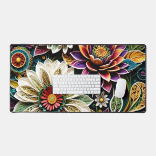 Boho Botanical Zentangle Floral Desk Mat