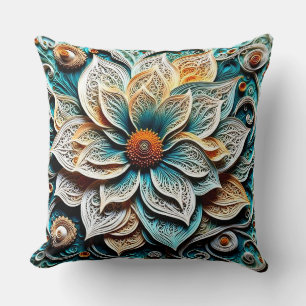 Boho Botanical Zentangle Floral Throw Pillow 