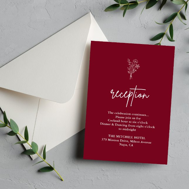 Boho Botanicals Burgundy Wedding Reception Enclosure Card (Burgundy boho botanical enclosure card adds rich warmth while organizing your wedding details.)