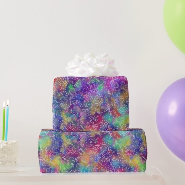 Boho Botanicals Purple Haze Batik Style Wrapping Paper (Party Gifts)