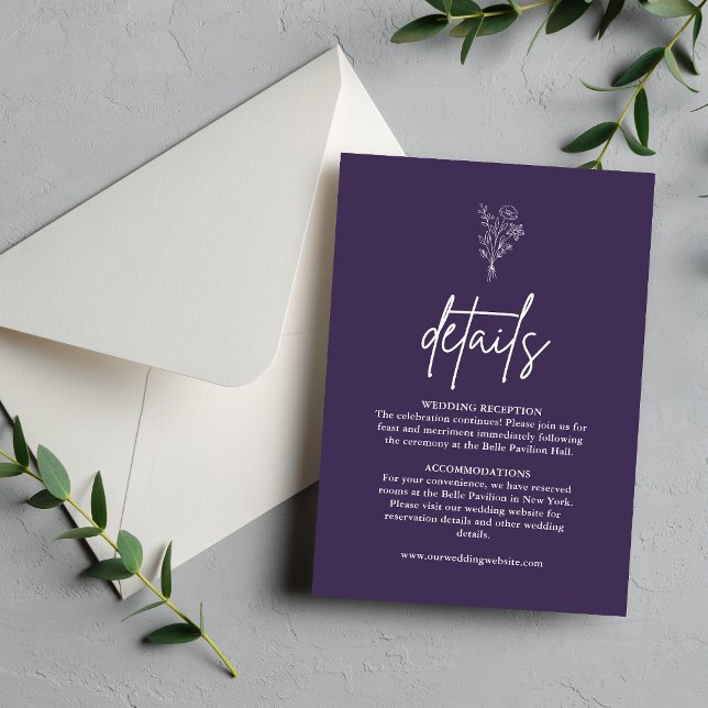 Boho Botanicals Purple Wedding Details Enclosure Card (Boho purple details enclosure card shares key info with elegant charm in your wedding suite)