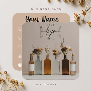 Boho Bottles   Flowers   Aesthetic Square Business Card