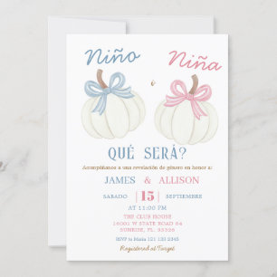  Boho Bow Pumpkin Spanish Gender Reveal  Invitation