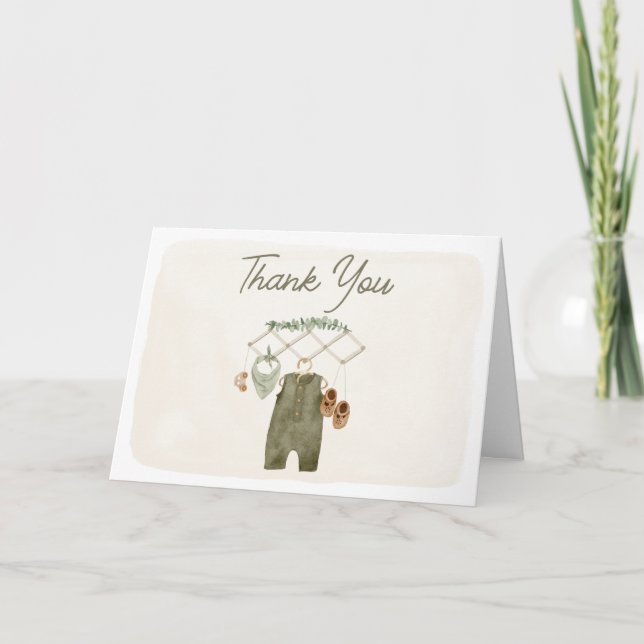 Boho Boy Baby Clothes Baby Shower Thank You Card (Front)