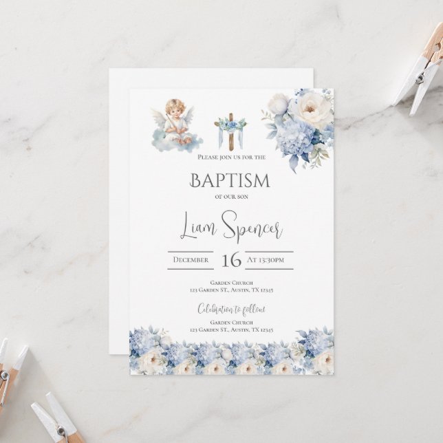 Boho Boy Baptism Invitation  (Front/Back In Situ)