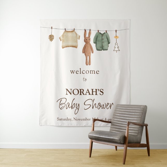 Boho Boy Clothes Baby Shower Welcome Sign Tapestry (In Situ)