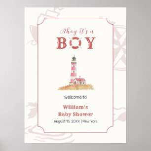 Boho Boy Nautical Lighthouse Baby Shower Welcome Poster