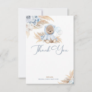 Boho Boy Teddy Bear Thank You Flat Card