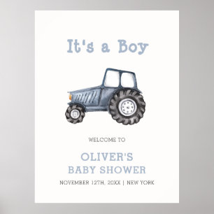Boho Boy Watercolor Tractor Baby Shower Welcome Poster