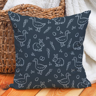 Boho Boys Easter Cute Bunny Rabbit Goose Dark Blue Cushion