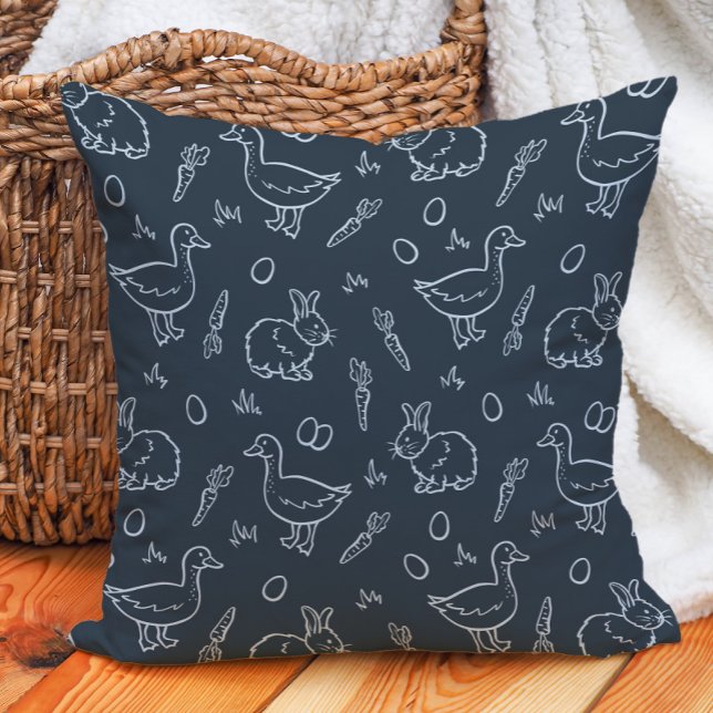 Boho Boys Easter Cute Bunny Rabbit Goose Dark Blue Cushion (Creator Uploaded)