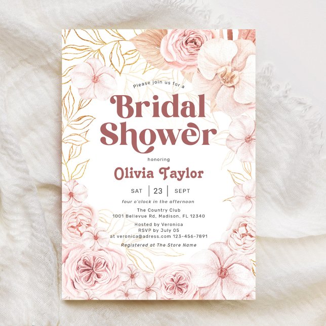 Boho Bridal Shower Blush Pink Floral Invitation (Creator Uploaded)