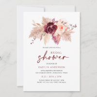 Boho Bridal Shower Burgundy Rose Gold Pampas