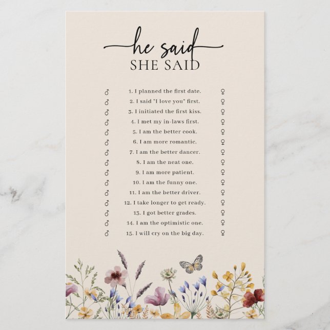 Boho Bridal Shower Game (Front)