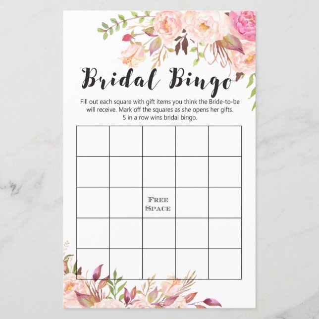 Boho Bridal Shower Game - bridal bingo (Front)