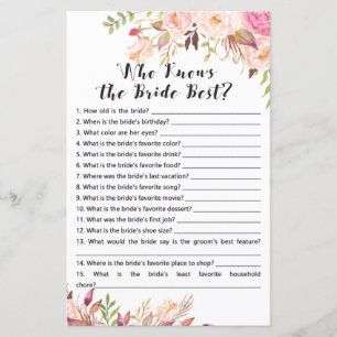 Boho Bridal Shower Game - Who knows bride best