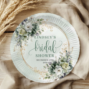 Boho Bridal Shower Greenery Gold Bridal Shower   Paper Plate