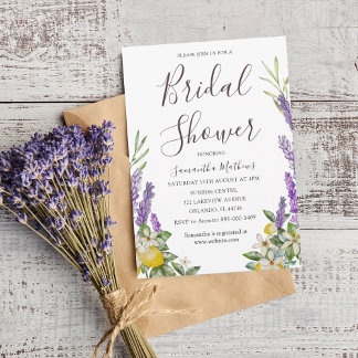 Boho Bridal Shower Lemon & Lavender Foliage Invita Invitation