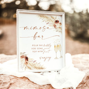 Boho Bridal Shower Mimosa Bar Sign   Pampas Grass