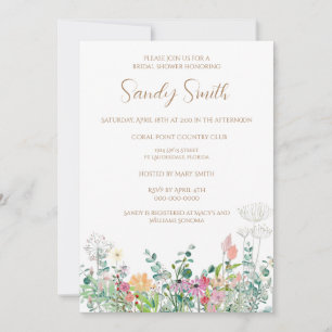 Boho Bridal Shower Watercolor Wildflower Invitation