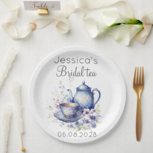 Boho Bridal Tea Blue Floral Vintage Bridal Shower Paper Plate