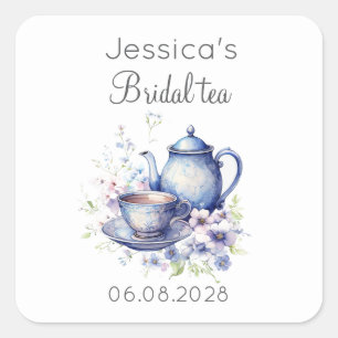 Boho Bridal Tea Blue Floral Vintage Bridal Shower Square Sticker