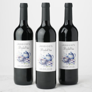 Boho Bridal Tea Blue Floral Vintage Bridal Shower Wine Label