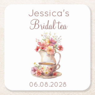 Boho Bridal Tea Floral Vintage Bridal Shower Square Paper Coaster