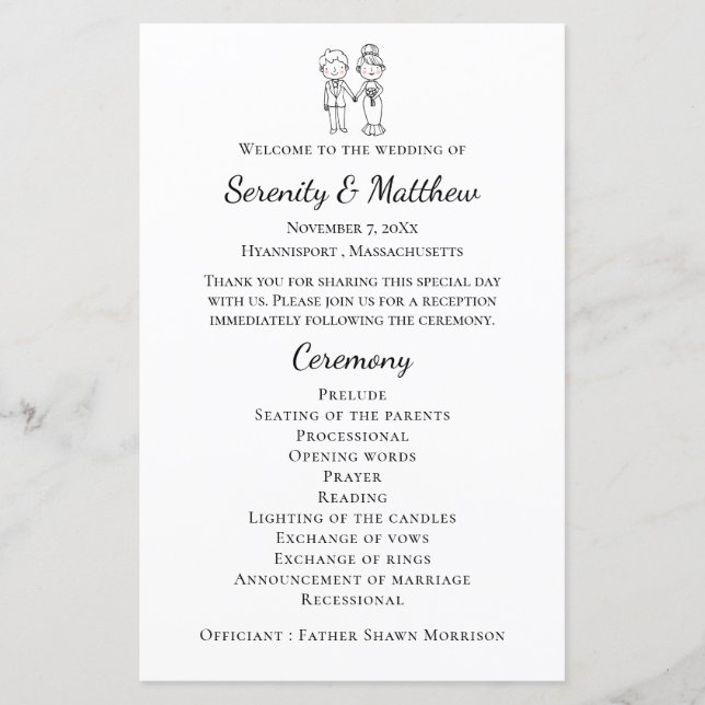 Boho Bride Groom Black White Wedding Program (Front)