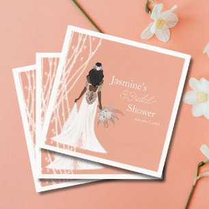 Boho  Bride With Pearls And Flowers Bridal Shower Napkin