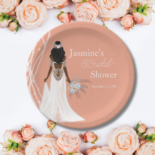 Boho  Bride With Pearls And Flowers Bridal Shower Paper Plate