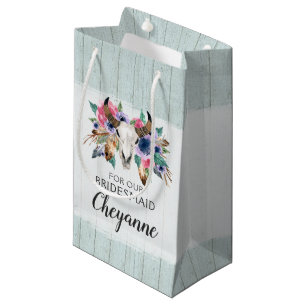 Boho Bridesmaid Gift Floral Cow Skull Favour Bag