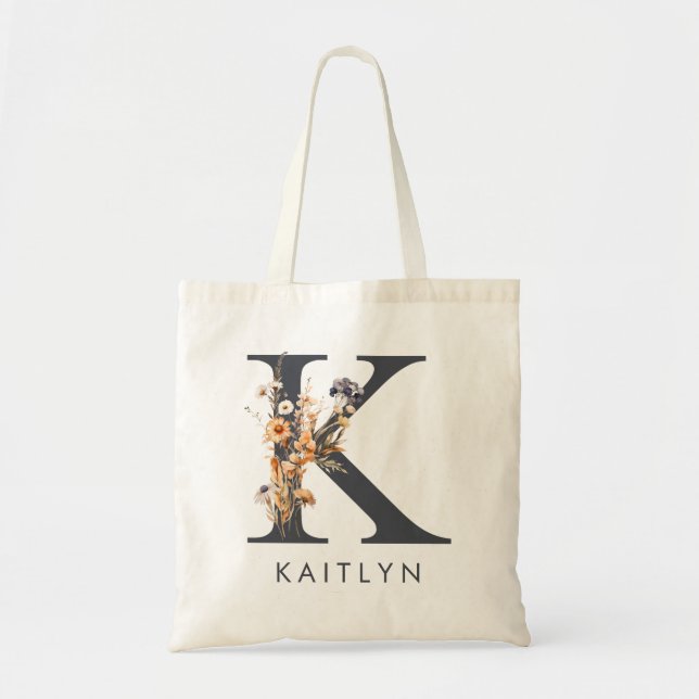 Boho Bridesmaid Letter K Tote Bag (Front)