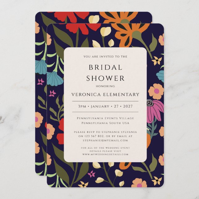 Boho bright colourful floral wedding Save the Date Invitation (Front/Back)