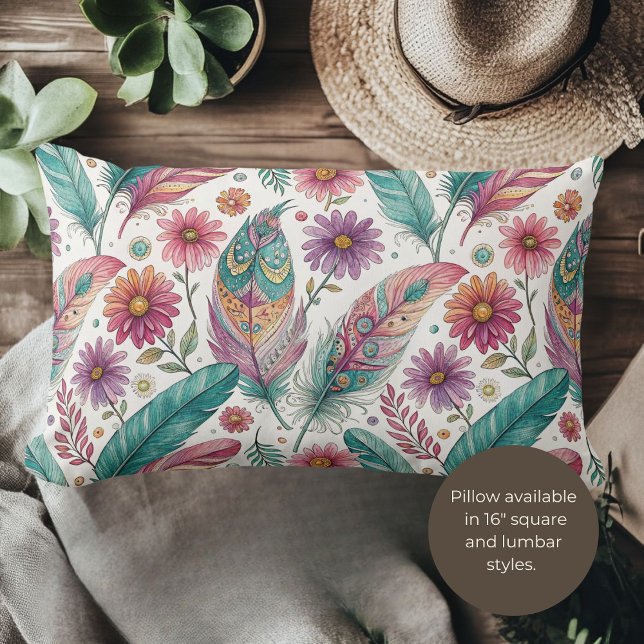 Boho Bright Feathers Lumbar Lumbar Cushion (Creator Uploaded)