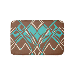 Boho Brown and Turquoise Geometric Shapes Pattern Bath Mat
