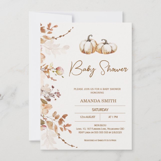 Boho Brown Beige Pumpkin Baby Shower Invitation (Front)