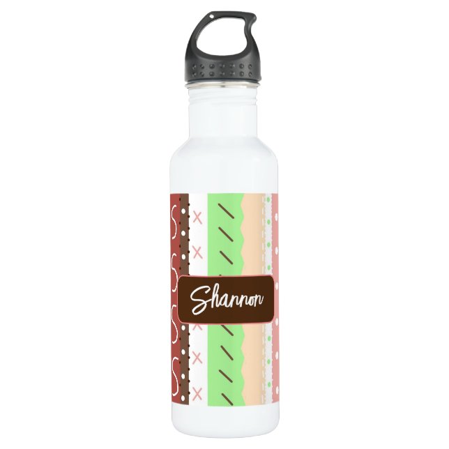 Boho Brown, Burgundy, Green and Mauve Whimsical 710 Ml Water Bottle (Front)