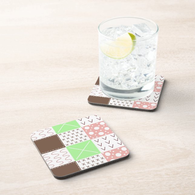 Boho Brown, Burgundy, Green and Mauve Whimsical  Coaster (Right Side)